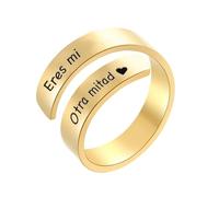 cotigo Regalo para Mujer - Anillo Ajustable de Acero Inoxidable con Mensaje Grabado, Joya Romántica para Novia, Esposa o Pareja, Incluye Caja de Regalo (Eres mi Otro mitad-Dorado)