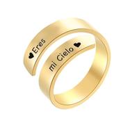 cotigo Regalo para Mujer - Anillo Ajustable de Acero Inoxidable con Mensaje Grabado, Joya Romántica para Novia, Esposa o Pareja, Incluye Caja de Regalo (Eres mi cielo-Dorado)