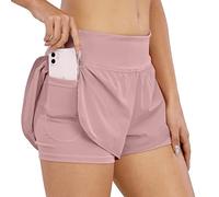 COTOP Pantalone Corto de Running Mujer,2 en 1 Pantalones Cortos Verano de Cintura Alta con Bolsillo,Pantalone Corto elásticos de Secado rápido para Mujer para Fitness Jogging Gimnasio Entrenamiento