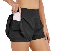 COTOP Pantalone Corto de Running Mujer,2 en 1 Pantalones Cortos Verano de Cintura Alta con Bolsillo,Pantalone Corto elásticos de Secado rápido para Mujer para Fitness Jogging Gimnasio Entrenamiento