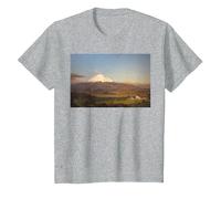 Cotopaxi, Andes montañas Pintura al óleo Paisaje Vintage Camiseta, Niños, Gris Jaspeado, 8 años