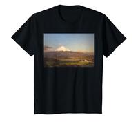 Cotopaxi, Andes montañas Pintura al óleo Paisaje Vintage Camiseta, Niños, Negro, 10 años