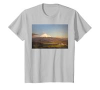Cotopaxi, Andes montañas Pintura al óleo Paisaje Vintage Camiseta, Niños, Plata, 8 años