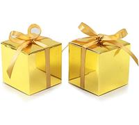 COTOPHER 25 cajas de regalo de boda, cajas de regalo de papel de 3 x 3 x 3 pulgadas, cajas de regalo pequeñas con cintas, cajas pequeñas para regalos, manualidades, cupcakes, dulces, cajas de