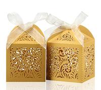 COTOPHER 60 cajas de regalo cortadas con láser, cajas de regalo pequeñas de 2 x 2 x 2.75 pulgadas para regalos, cajas de recuerdos de boda con cinta, mini cajas de dulces para eventos, despedidas de