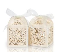COTOPHER 60 cajas de regalo cortadas con láser, cajas de regalo pequeñas de 2 x 2 x 3 pulgadas para regalos, cajas de recuerdos de boda con cinta, mini cajas de dulces para eventos, despedidas de