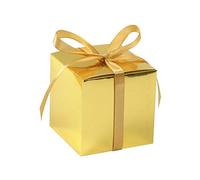 COTOPHER 60 cajas de regalo de boda, cajas de regalo de papel de 3 x 3 x 3 pulgadas, pequeñas cajas de regalo con cintas, cajas pequeñas para regalos, manualidades, magdalenas, caramelos, cajas de propuesta de dama de honor (oro metálico)