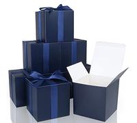COTOPHER Cajas de regalo pequeñas, paquete de 25 cajas de regalo azules de 5 x 5 x 5 pulgadas, con tapas para regalos, manualidades, recuerdos de fiesta de boda, cajas de cupcakes, dulces, caja de propuesta de damas de honor con cintas y calcomanías
