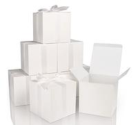 COTOPHER Cajas de regalo pequeñas, paquete de 25 cajas de regalo blancas de 6 x 6 x 6 pulgadas, con tapas para regalos, manualidades, recuerdos de fiesta de boda, cajas de cupcakes, dulces, caja de propuesta de damas de honor con cintas y calcomanías