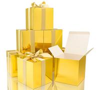COTOPHER Cajas de regalo pequeñas, paquete de 25 cajas de regalo doradas de 6 x 6 x 6 pulgadas con tapas para regalos, manualidades, recuerdos de fiesta de boda, cajas de cupcakes, dulces, caja de