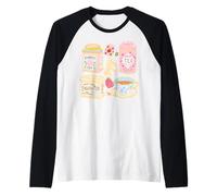 Cottage Core Tea Croissant - Taza de té y Fresa Camiseta Manga Raglan