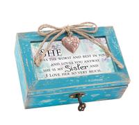 Cottage Garden Sister Love Her So Much - Caja de msica pequea con medalln verde azulado que reproduce ""You Light Up My Life""