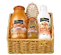 Cottage Juego de regalo para el cuidado de la piel de caramelo - 1 gel de ducha + 1 exfoliante de ducha + 1 leche corporal hidratante + 1 esponja exfoliante - Fabricado en Francia
