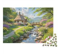 Cottage Stream Jigsaw Puzzles 1000Pc Material Reciclado Dreamy Scenery Puzzles for Elderly Puzzle Game Props Interesting Family Game Props para Adultos 52x38cm/1000pcs