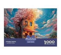 Cottage with Green Doors 1000 Pcs Cartón Fuerte Rompecabezas Blooming Tree Liberador De Estrés Juego Creativo Puzzle Juego De Desafío Difícil 70x50cm/1000pcs