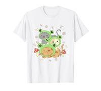 Cottagecore Aesthetic Kawaii Cat Pile Kitty In Rana Hat Camiseta