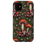 Cottagecore Aesthetic Mushroom Vintage Dark Green and Orange Carcasa para iPhone 11