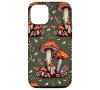 Cottagecore Aesthetic Mushroom Vintage Dark Green and Orange Carcasa para iPhone 12/12 Pro