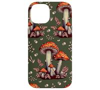 Cottagecore Aesthetic Mushroom Vintage Dark Green and Orange Carcasa para iPhone 14