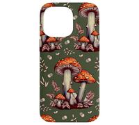 Cottagecore Aesthetic Mushroom Vintage Dark Green and Orange Carcasa para iPhone 14 Pro MAX