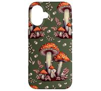 Cottagecore Aesthetic Mushroom Vintage Dark Green and Orange Carcasa para iPhone 16