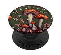 Cottagecore Aesthetic Mushroom Vintage Dark Green and Orange PopSockets PopGrip Adhesivo