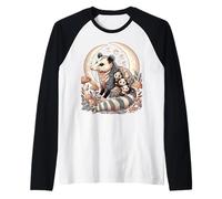 Cottagecore Aesthetic Possum Opossum Moonlit Floral Mushroom Camiseta Manga Raglan