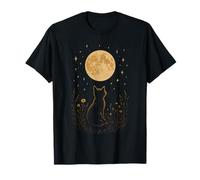 Cottagecore Cat, flores silvestres, pradera, luna, estrellas centelleantes Camiseta