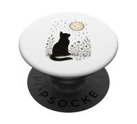 Cottagecore Cat, flores silvestres, pradera, luna, estrellas centelleantes PopSockets PopGrip Adhesivo