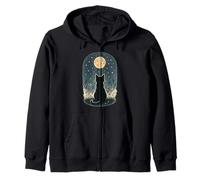 Cottagecore Cat, flores silvestres, pradera, luna, estrellas centelleantes Sudadera con Capucha