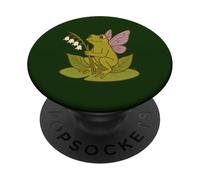 Cottagecore Fairy Frog and Lilly of The Valley Flower PopSockets PopGrip Adhesivo