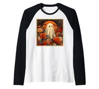 Cottagecore - Flores Fantasmas de otoño con Luna Llena de Cosecha Camiseta Manga Raglan