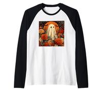 Cottagecore - Flores Fantasmas de otoño con Luna Llena de Cosecha Camiseta Manga Raglan