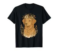 Cottagecore Golden Retriever with Rustic Wildflower Crown Camiseta