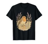 Cottagecore Robin Among Lavender and Wildflower Meadow Art Camiseta
