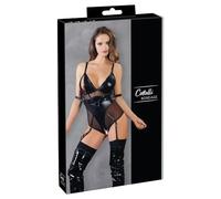 Cottelli Bondage - body brillante con esposas (negro) - M