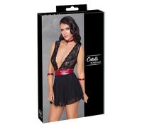 Cottelli Bondage - Babydoll de encaje con cuello (negro)