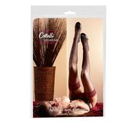 Cottelli Collection - de las mujeres Suspender Medias con encaje bordado Tops, negro, grande