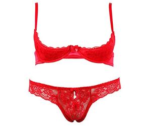 Cottelli Collection ¼ Lingerie Sujetador y la entrepierna G-string tanga con perlas de Talla S 80B/M, Color Rojo