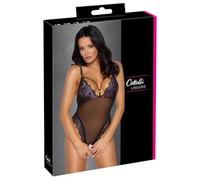 Cottelli - Body de encaje abierto con bordado (negro y púrpura) - XL