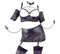 Cottelli Collection Ropa interior erótica de cuero y látex para mujer Hebe Set Bondage 85D/L