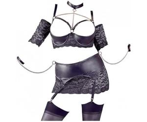 Cottelli Collection Ropa interior erótica de cuero y látex para mujer Hebe Set Bondage 90D/XL