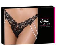 Cottelli Collection Ropa interior erótica de cuero y látex para mujer Rio mit Perlenketten S/M