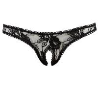 Cottelli Collection Tanga de encaje Slip negro bordado abierto Talla XL