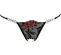 Cottelli Collection Tanga de lencería sin entrepierna para mujer, bragas sexys con adornos de piedra de vidrio y anillos de diamantes de imitación, Negro, 42/48 (EUR S/M)