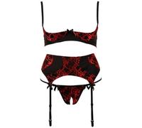Cottelli Collection - XL negro abierta fina Flock Print Suspender Set