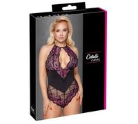 Cottelli Plus Size - Body floral (negro-violeta) - 2XL