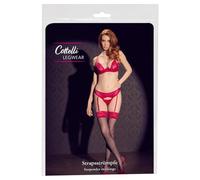 Cottelli Legwear Medias de liguero con ribete de encaje rojo para mujer Negro/Rojo 4