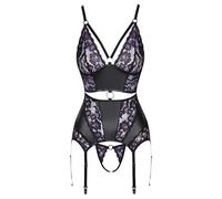Cottelli Lingerie Basque con tirantes Set para mujer Negro/Morado XL