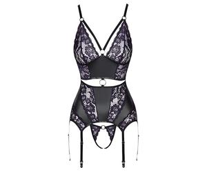 Cottelli Lingerie Basque con tirantes Set para mujer Negro/Morado XL